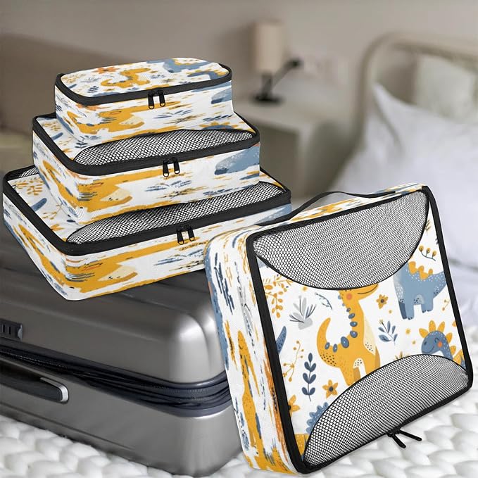 Packing Cubes for Travel, Cute Dinosaur Travel Luggage Packing Organizers for Women Men, Large Custom Toiletries Bag for Clothes Shoes, Funny Dinosaur Animal