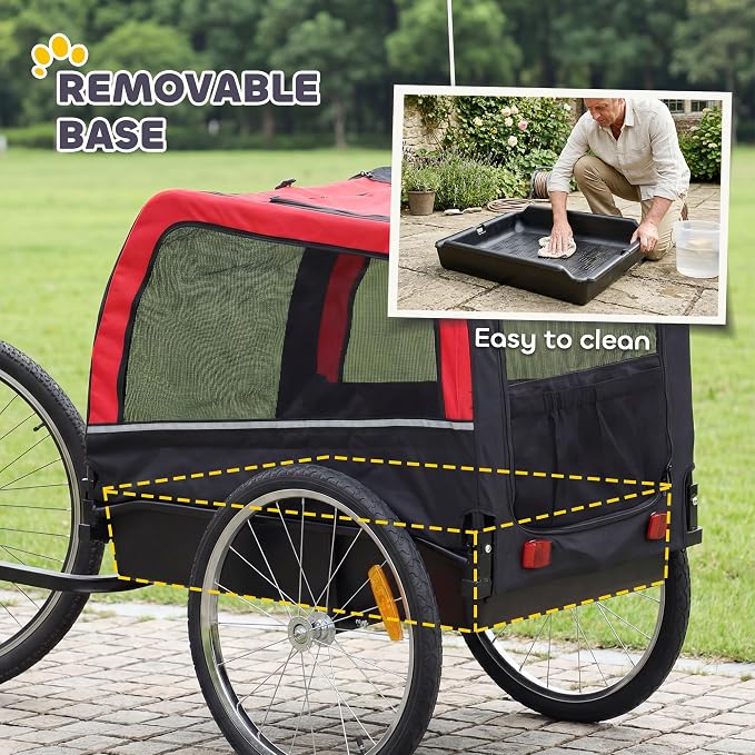 PawHut Dog Bike Trailer 20" Air Tires for Small Medium Breeds 44 lbs | Pet Cart Bicycle Carrier, Quick-Release Wheels, Reflectors, Flag, Dog Cart for Bicycle