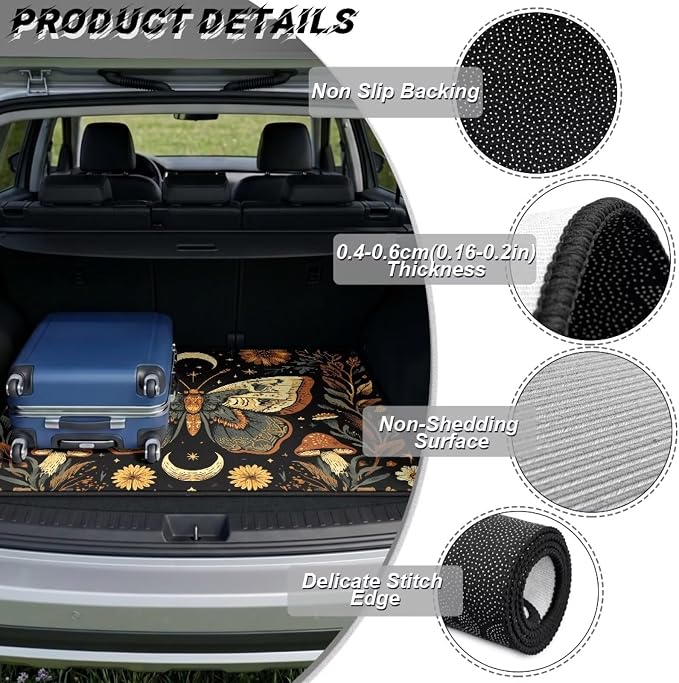 Moon Moth Cargo Liners Dustproof Car Rear Floor Mats, All Weather Trunk Protection Non Slip Cargo Mat Cover Universal Fits for Cars SUV Sedan Auto Accessories Decor
