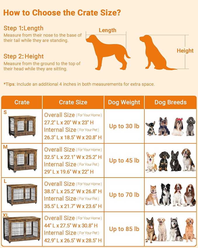 YaFiti Dog Crate Furniture, 27.2" Wooden Dog Kennel, 2 Pack, Rustic Brown | for Small Dogs, Up to 30 lb, Cushion, Wheels, Double Doors, Furniture Style, Side End Table, Decorative Pet Cage House