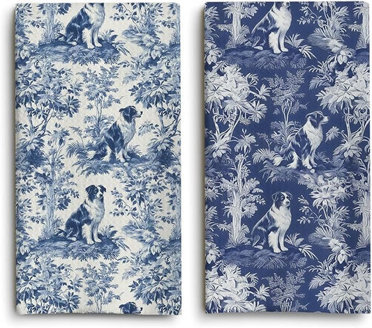 Australian Shepherd Kitchen Dish Towels Set of 2,Blue And White Floral Dog Towel Dish Tea Towels, Chinoiserie Decor For Kitchen Bathroom,Australian Shepherd Gifts For Dog Lover Mom Dad,16x24 Inch