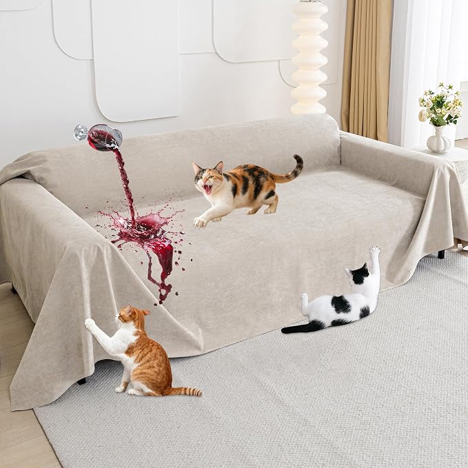 Loiion Cat Scratch Proof Furniture Protector Waterproof Sofa Cover 118"x71" | Pet-Friendly Couch Protector, Anti-Scratch & Anti-Slip Sofa Cover For Cats Dogs Kids, Machine Washable