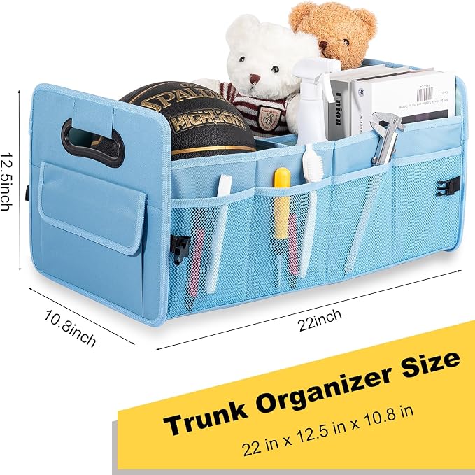 Car Trunk Organizer, Collapsible Car Organizers and Storage Light Blue | Sturdy, Large Capacity, Clean Decor, Multi Compartment Container Box, Adjustable Car Accessories for SUV Sedan Truck