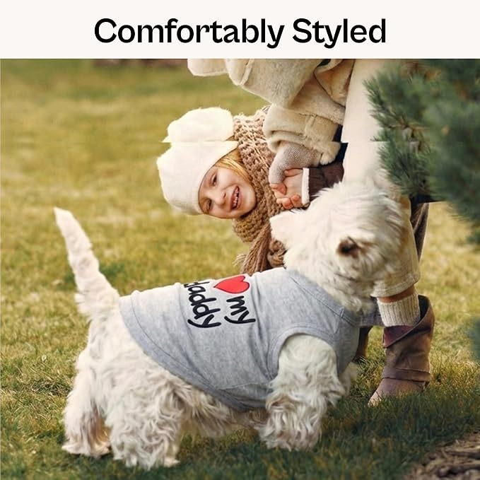 Parisian Pet Dog Shirt - 100% Cotton Shirts for Large Dogs - Grey Sleeveless Dogs Clothes - Lightweight and Breathable Puppy Clothes - Stretchy Dog Apparel - I Love My Daddy T Shirt for Pet