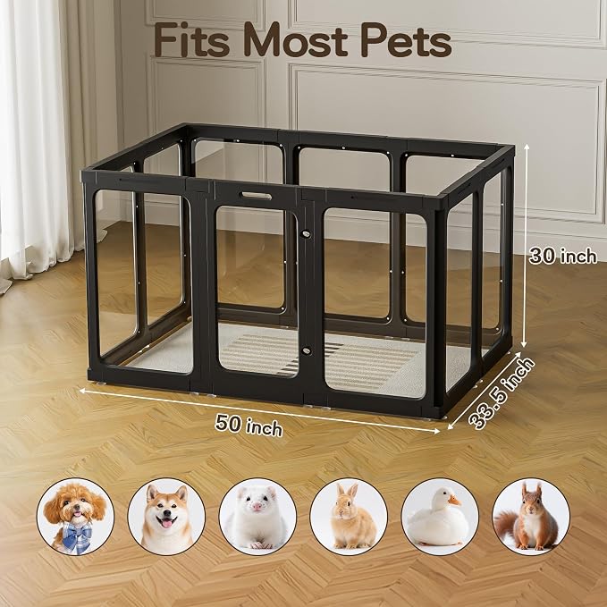 Jalove 30" H Clear Acrylic Dog Playpen Indoor, Easy Assemble Whelping Crate | Ideal for Small to Medium Dogs,Relieves Pet Anxiety, 10PCS for Rabbit Transparent Pet Pen, Kennel Cage Enclosure, Black