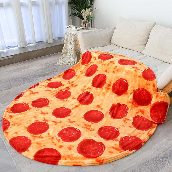 Bnuitland 71 Inches Pizza Funny Blanket, 300 GSM Double Sided Giant Funny Novelty Realistic Food Blanket for Adults and Kids, Super Soft Flannel Throw
