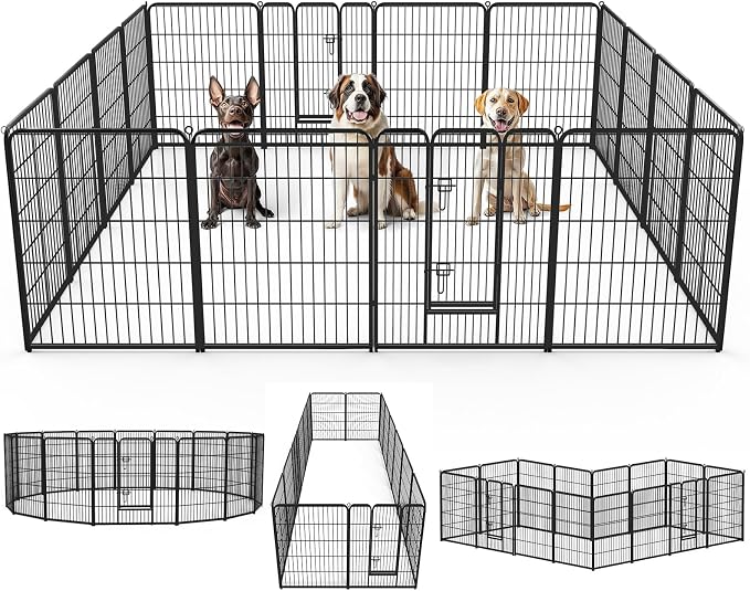 DUMOS Dog Playpen 16 Panels 40 Inch Indoor Outdoor Metal Pet Fence | Foldable Dog Play Pen with Door, Portable Exercise, RV Camping, Puppy Small Medium Large Dogs