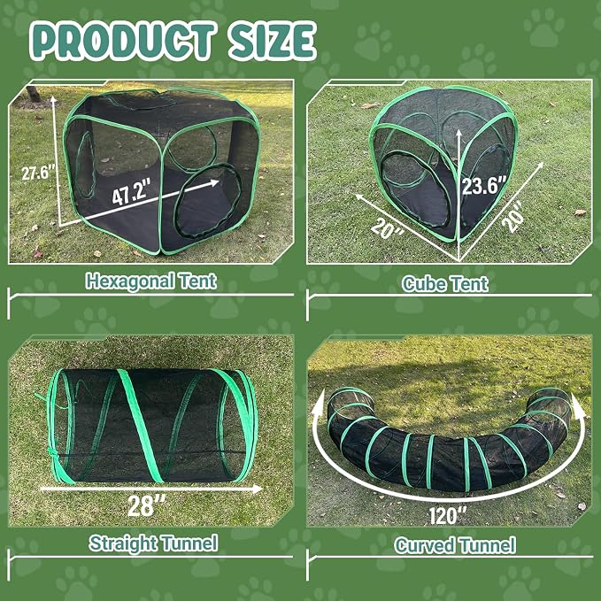 Pawtenda 10 in 1 Cat Tent &Enclosure Outdoor, Foldable Playpen with Tunnels | Portable Catio for Outside, Expandable & Pop-Up, Breathable Tear-resistant Mesh and sturdy frame, for Cats and Other Animals