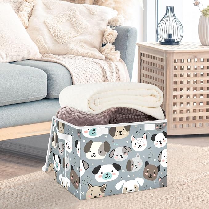 Dog Cat Baskets Storage Bins with Lids Closet Bedroom 40L Fabric Bin | Decorative Storage Boxes, Foldable & Stackable, Dust-Proof Flip Top, Reinforced Handles, For Home & Dorm, Clothes & Toy Box