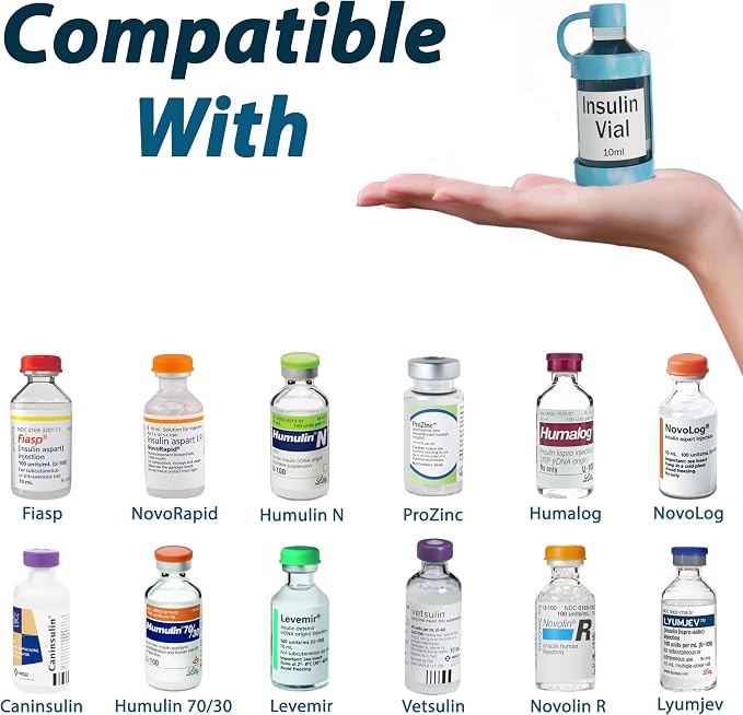 4ALLFAMILY Insulin Vial Protector Case for Travel & Daily Use - Blue | Protective Insulin Vial Case for Travel - Designed to Hold Small Vials Securely for Kids, Adults & Pet Medication Storage
