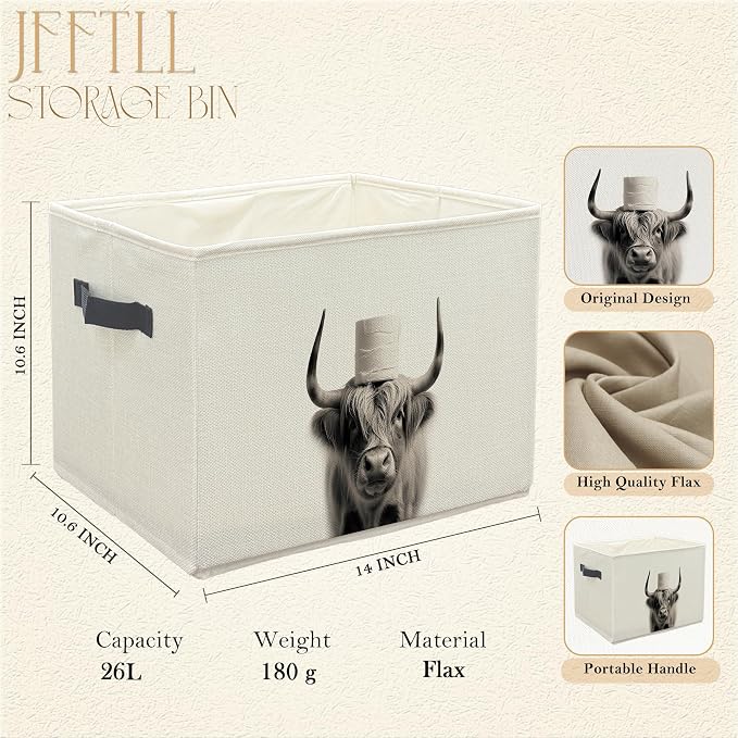 Funny Cow Bathroom Storage Bins Box, Cow Bathroom Decor, Cow Lover Gifts Storage Basket Laundry Hamper with Handle for Bath Room Clothes Vanity Undersink Home Organization