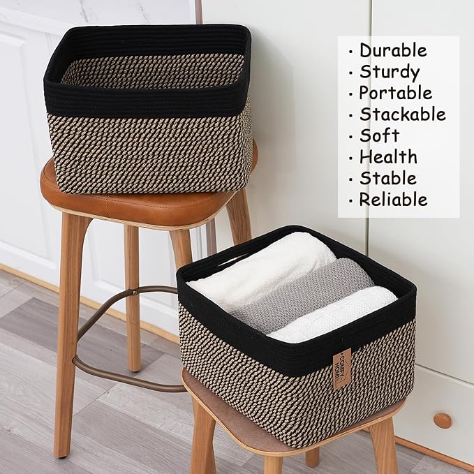 COMFY-HOMI Cotton Rope Woven Basket with Handles for Shelves,Toys,Book, Cloth Storage Baskets Bin for Organizing- 1 PCSToy Decorative Organizer for Living Room, Bathroom
