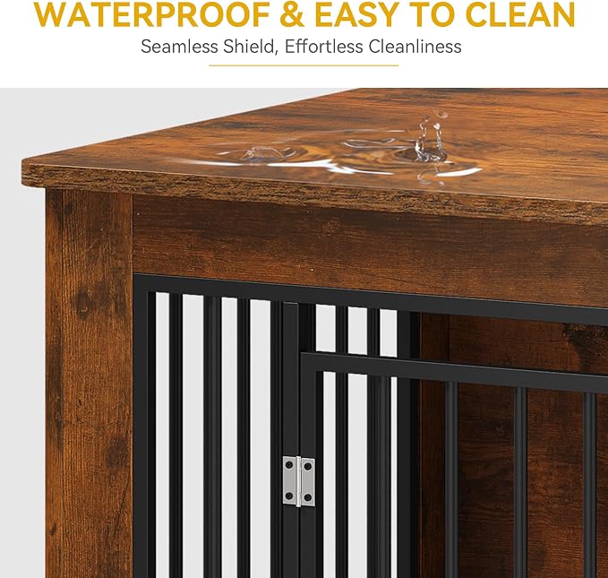 DWVO Dog Crate Furniture, 38" Dog Kennel Indoor Furniture End Table for Dog | Farmhouse Decorative Wooden Cage, Chew-Resistant, Rustic Brown