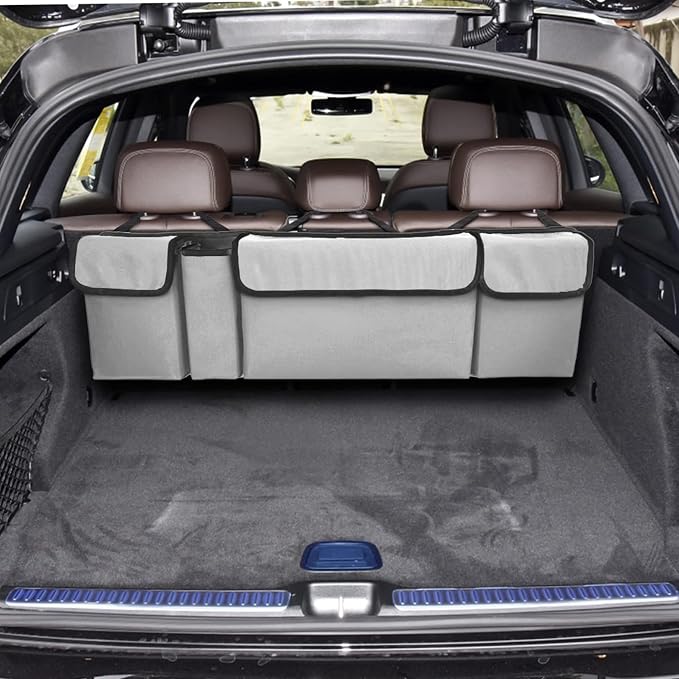 Car Trunk Organizer, Backseat Hanging Large Storage with Adjustable Straps,Waterproof PVC Collapsible Cargo Bag, Car Interior Accessories for Auto SUV MPV (White)
