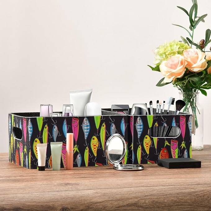 Emelivor Fishing Lures Colorful Storage Basket Bins Set (2pcs) Felt Foldable Storage Bins with Fabric Rectangle Basket for Organizing for Organizer, Closet, Shelves, Office
