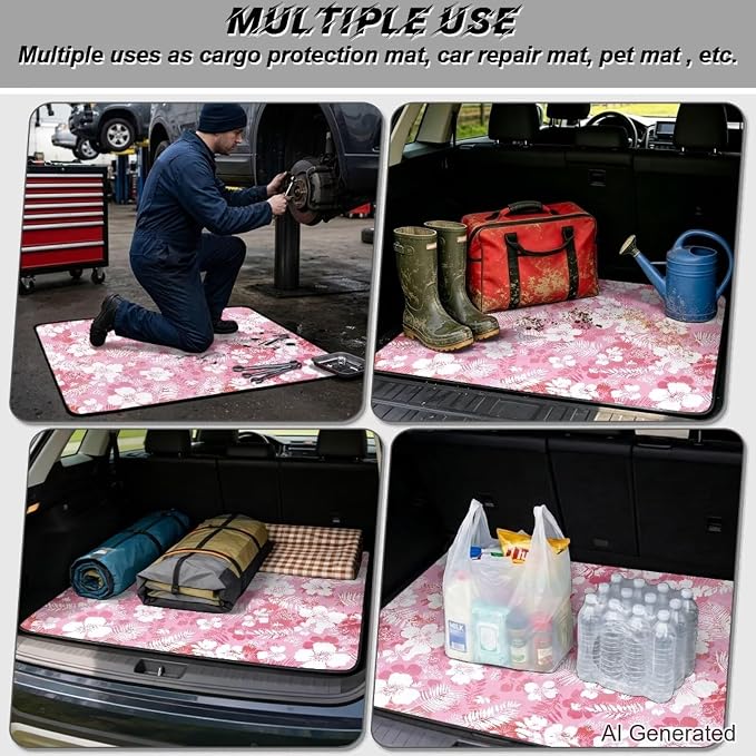 Floral Print All Weather Truck Protection Cargo Liner, 29" x 39" Hawaii Style Car Trunk Mat for SUV, Non Slip Washable Durable Pet Friendly Pink Rear Cargo Mats