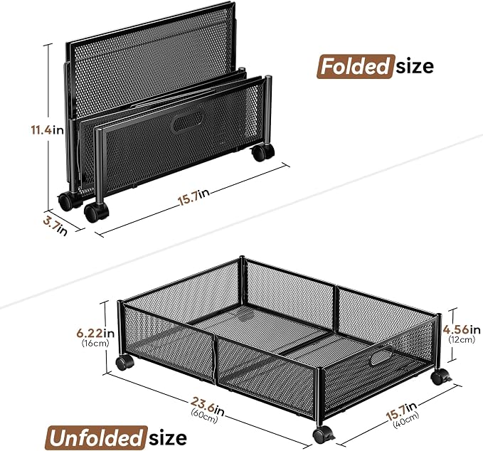 Under Bed Storage with Wheels & Handle,Sturdy Metal,2 Pack,Black | Tool-free assembly, glide smoothly, easy reach, foldable, maxmazie low-profile beds, dorm, keep seasonal clothes, shoes fresh