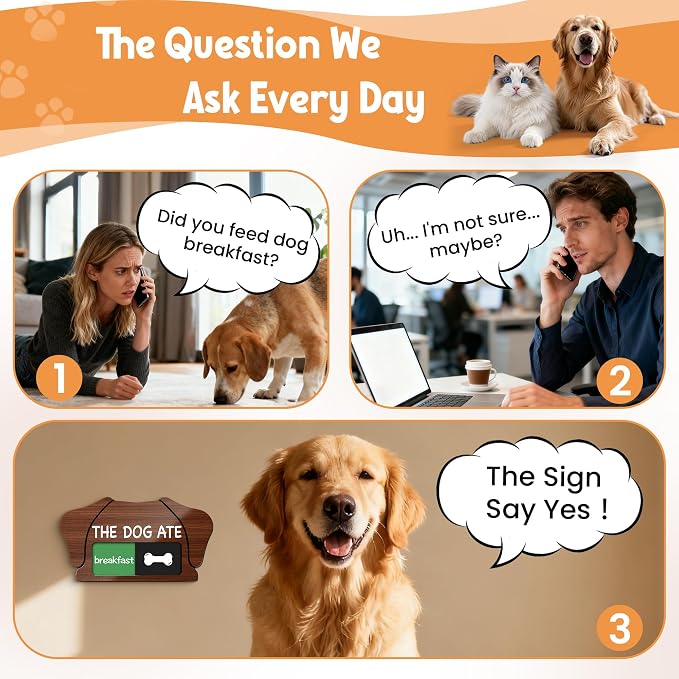 Dog Feeding Reminder Sign, Magnetic Pet Fed Schedule Chart with Slider, Breakfast & Dinner Tracker for Fridge, Prevent Overfeeding, Unique Dog Ear Shape Acrylic Sign, 5.5" x 3", Wood