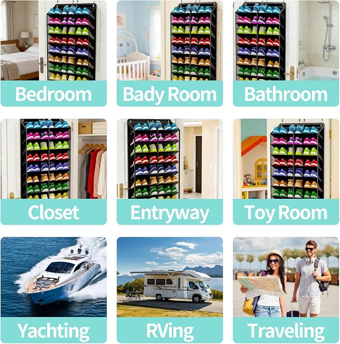 Large Shoe Rack for Door 74 x 24 Inches, Over the Door Shoe Organizer, Heavy-Duty Hanging Shoe Storage for Closet, Extra-Wide 30 Pairs Shoe Holders Fit Family Sneakers Heels Boots - Black