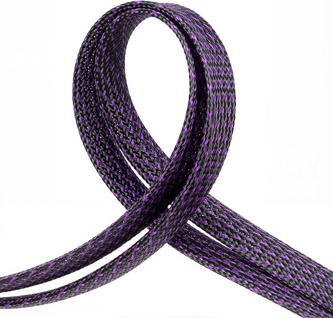 Braided Cable Sleeve, 33ft Expandable Wire Loom for Automotive Wiring Harness & PC Case, Pet-Proof Chew Resistant Cord Protector, Flexible Cable Management (Purple Black, 4mm (5/32"))