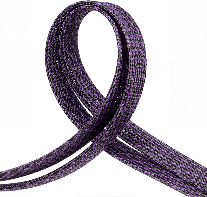 Braided Cable Sleeve, 33ft Expandable Wire Loom for Automotive Wiring Harness & PC Case, Pet-Proof Chew Resistant Cord Protector, Flexible Cable Management (Purple Black, 20mm (25/32"))
