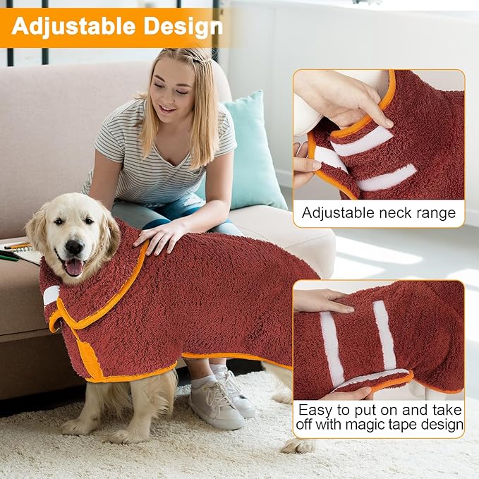 Dog Bathrobe Super Absorbent Dog Towels Large Quick Drying Robes for After Bath Soft Adjustable Warm Keeping Dogs Towel(S-XXL)