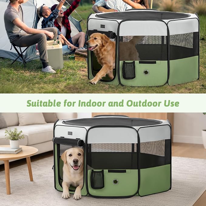 PETSFIT Portable Dog Playpen 45", Removable Waterproof Mat, Zippered Roof | Jump-proof, Collapsible Storage, RV Camping Travel, Indoor Outdoor Use, Large Dogs and Cats, 45.5"L x 45.5"W x 28.5"H