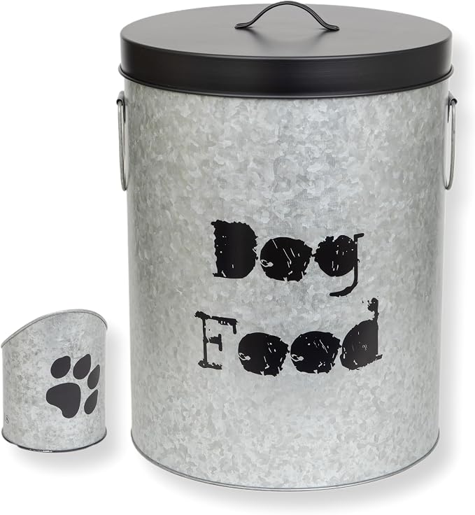 Large Dog 60lb Pet Food Storage Canister or Dog Bin with Scoop – Durable & Airtight for Freshnesss, Minimalist Design & Recyclable, Huge Large Metal Container