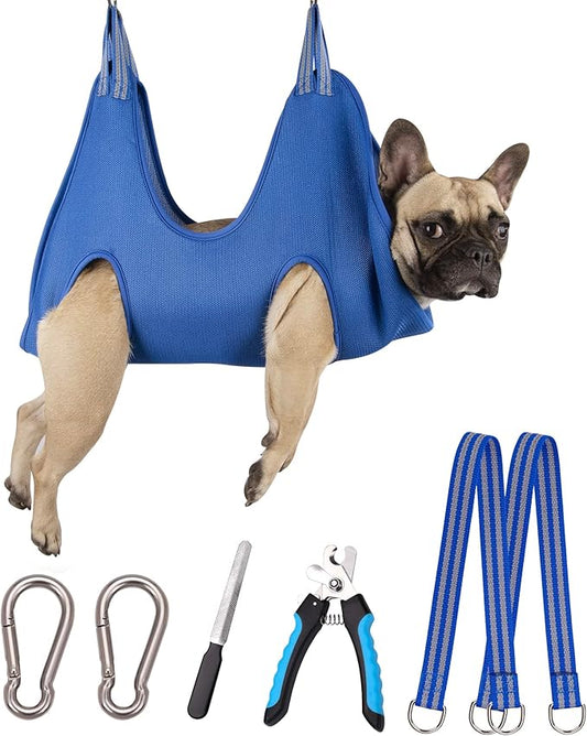 Kkiimatt 10 in 1 Pet Grooming Hammock Harness with Nail Clippers/Trimmer, Nail File, Dog Hammock/Grooming Sling for Nail Trimming/Clipping