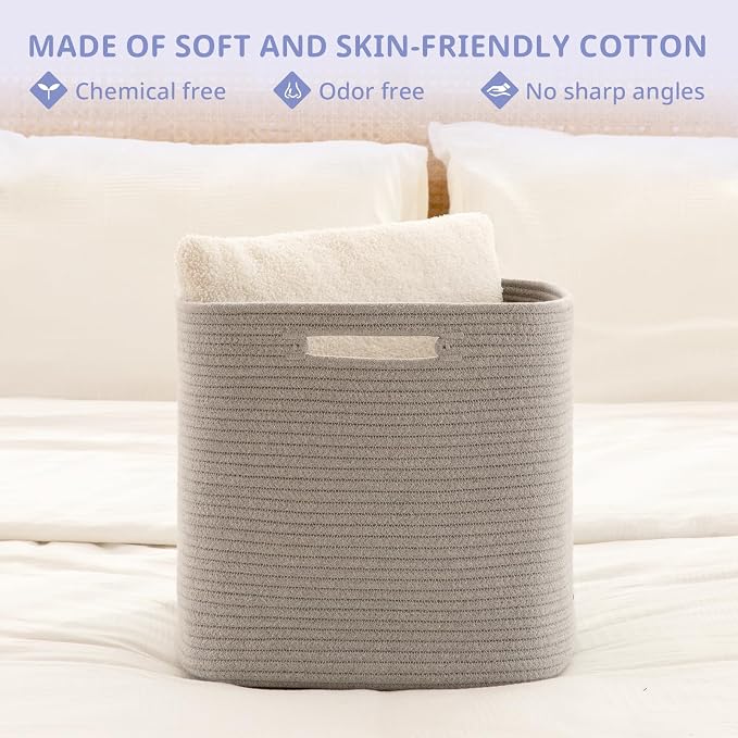 OIAHOMY 2 PACK Cube Storage Bin 13 Inch Collapsible Storage Cube Grey | Cube Storage Organizer Storage Bins for Shelves Baskets for Organizing Woven Rope Storage Baskets