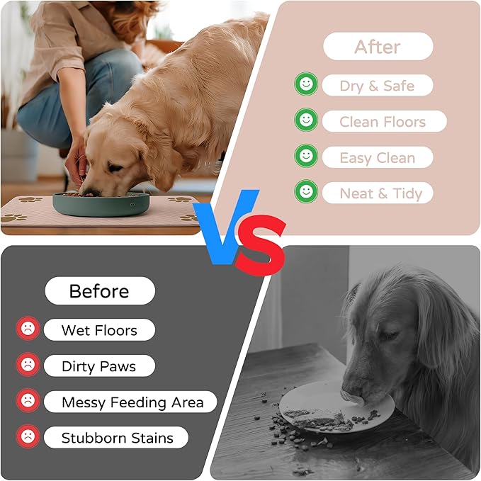 Pet Feeding Mat-Absorbent Dog Feeding Mat for Food and Water Bowl,No Stains Pet Placemat,Quick Drying Water Dispenser Mat for Dog and Cat,Easy to Clean Dog Accessories(S,Brown)