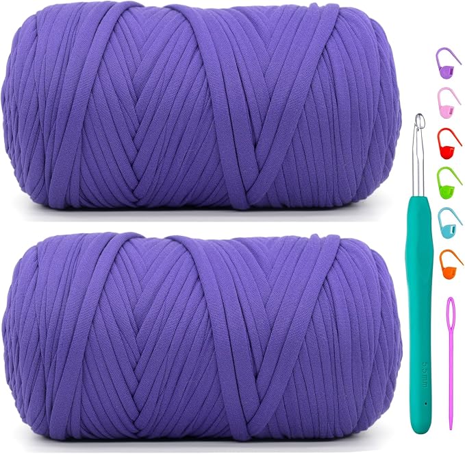 2 Pack Tshirt Yarn for Crochet,Purple T Shirt Soft Elastic Fabric Chunky Thick T-Shirt Crochet Yarn for Crocheting Knitting Beginner Hand Knitting Bag/DIY Craft/Home Decor 2 * 400G-Dark Purple