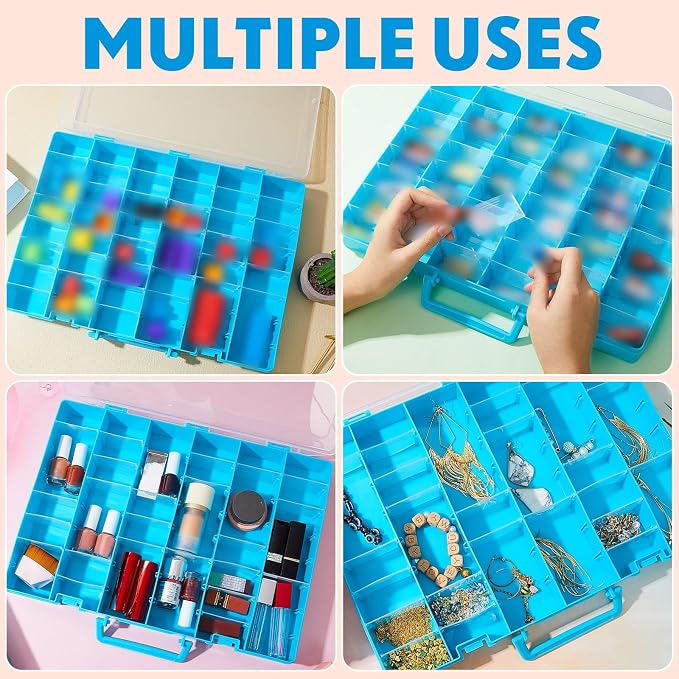 Juexica 2 Pcs 48 Grids Plastic Bead Organizer Box with Divider, Blue