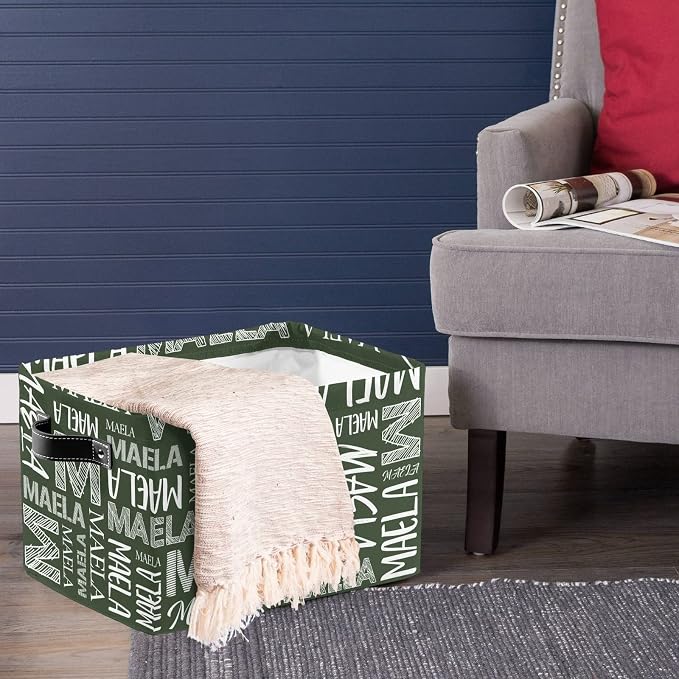 Foldable Personalized Storage Box for Boys Girls with Name Waterproof Kids Custom Storage Bin Baskets Cube Boxes Organizer with Handles for Organizing Shelf Closet, 1 Pack