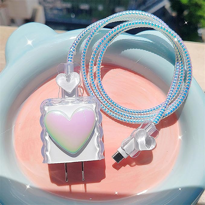 Compatible with iPhone 18W/20W USB-C Charger Cover,Cable Protector Cute 3D Love Heart Design for Women Girl,DIY Data Cable Saver Charger Cord Protector for iPhone Adapter 1112 13 14 15 16 17 Pro Max