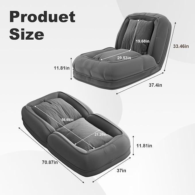 Upholstered Human Dog Bed for Adults and Pets, Foldable Lazy Sofa Bed with 5 Adjustable Position, Includes 2 Soft Pillows for Bedroom, Living Room, Reading Corner