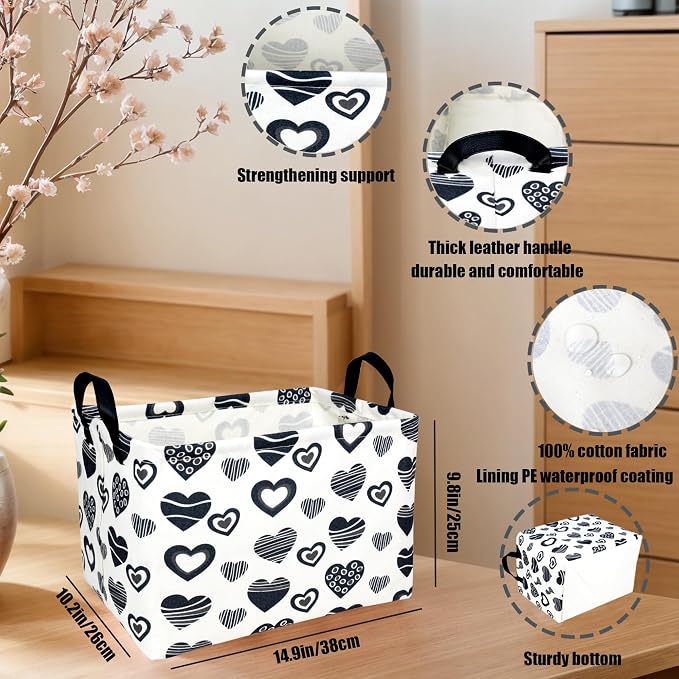 Valentine's Day Basket Gift for Empty Cute Heart Large Storage Bin for Kid and Baby Room Décor (Black Creative Love)