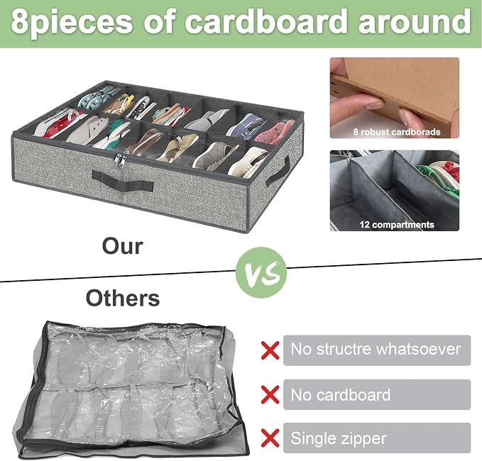 28 Pairs Shoe Organizer Under Bed, Underbed Shoe Storage Boxes Bins, Organizador De Zapatos, Extra Large Zapateras Organizer, Grey, Set of 2