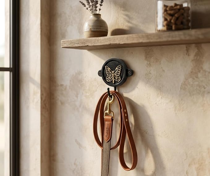 Aluminium Butterfly Print Wall Hook for Home Décor | Decorative Heavy Duty Wall Mounted Hook Rack for Coat, Keys, Towels, Bags & Hats | Rustic Vintage Organizer for Entryway, Bathroom & Bedroom