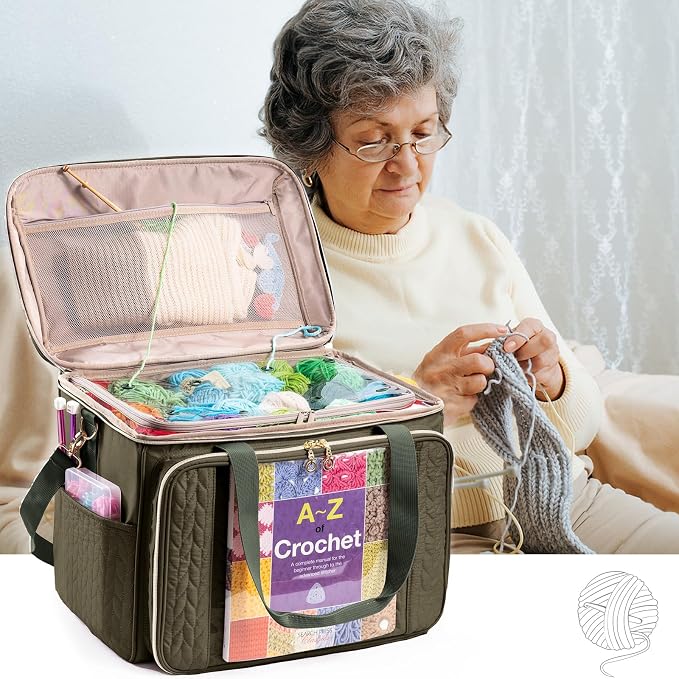 MYBAGZING Large Yarn Storage Bag,Crochet Bag Organizer,Yarn Bags for Crocheting,Crochet Storage Bag with Pockets for Crochet Hooks, Crochet Accessories,Knitting Bags,Gifts for Crocheters
