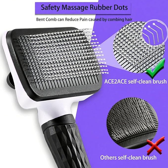Self-Cleaning Slicker Brush, Dog Cat Bunny Pet Grooming Shedding Brush, Easy to Remove Loose Undercoat, Pet Massaging Tool Suitable for Pets with Long or Short Hair (Black)