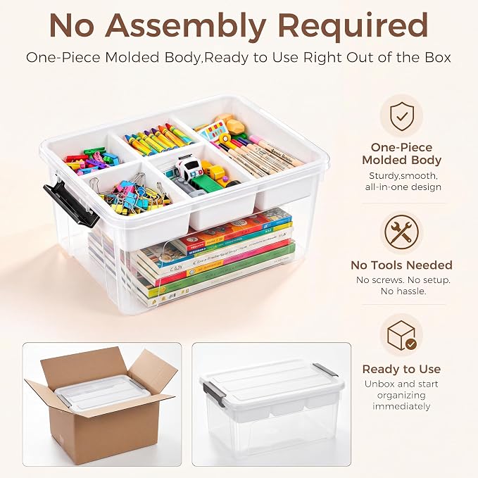 AREYZIN 17QT Clear Craft Organizers and Storage Box with Removable Tray | Stackable Art Supply Organizer for Sewing Supplies, Beads & Craft Tools, Play-Doh, Markers and Coloring Books