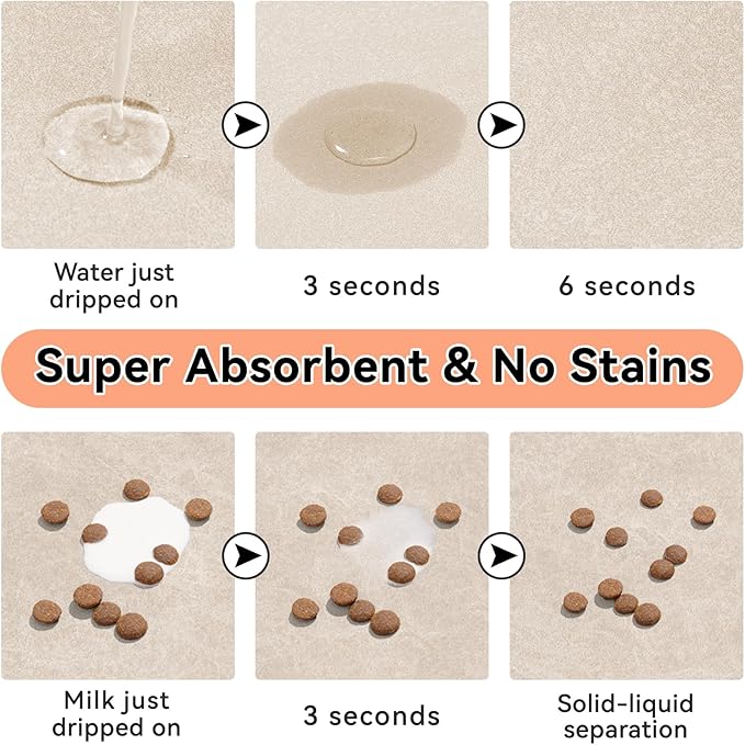 Dog Cat Feeding Mat-Absorbent Pet Bowl Mat for Food and Water, Quick Dry Water Dispenser Mat for Floors with Waterproof Rubber Backing, Puppy Cat Placemat Mats for Messy Drinkers,12"x20",Taupe