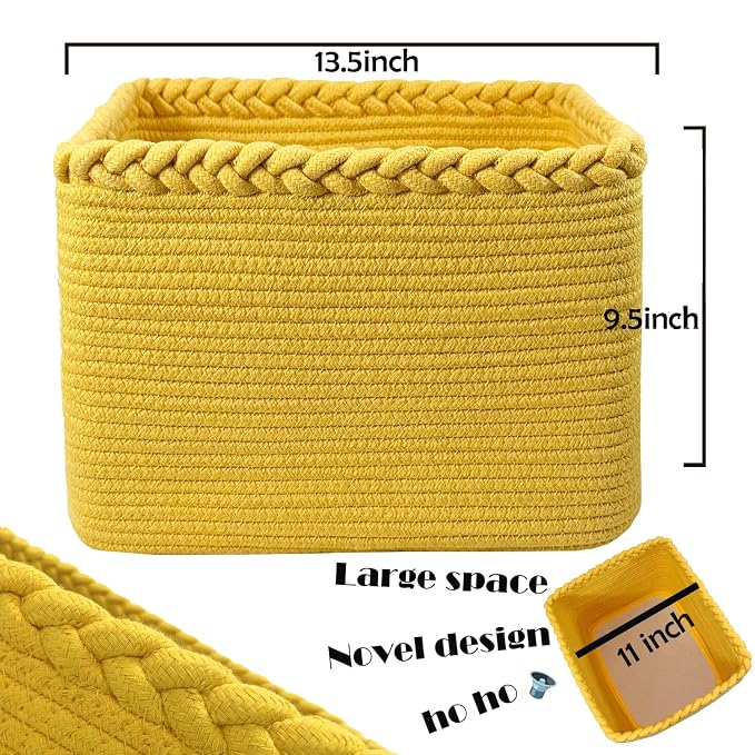 COMFY-HOMI Cotton Rope Woven Basket with Handles for Shelves,Toys,Book, Cloth Storage Baskets Bin for Organizing- 1 PCSToy Decorative Organizer for Living Room, Bathroom