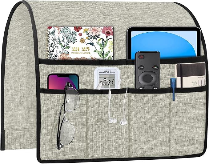 Joywell TV Remote Caddy Armchair Caddy for Recliner Sofa Armrest Organizer Non Slip Arm Chair Caddie with 6 Pocket Storage for Magazine, Tablet, Phone, iPad, Silver Grey