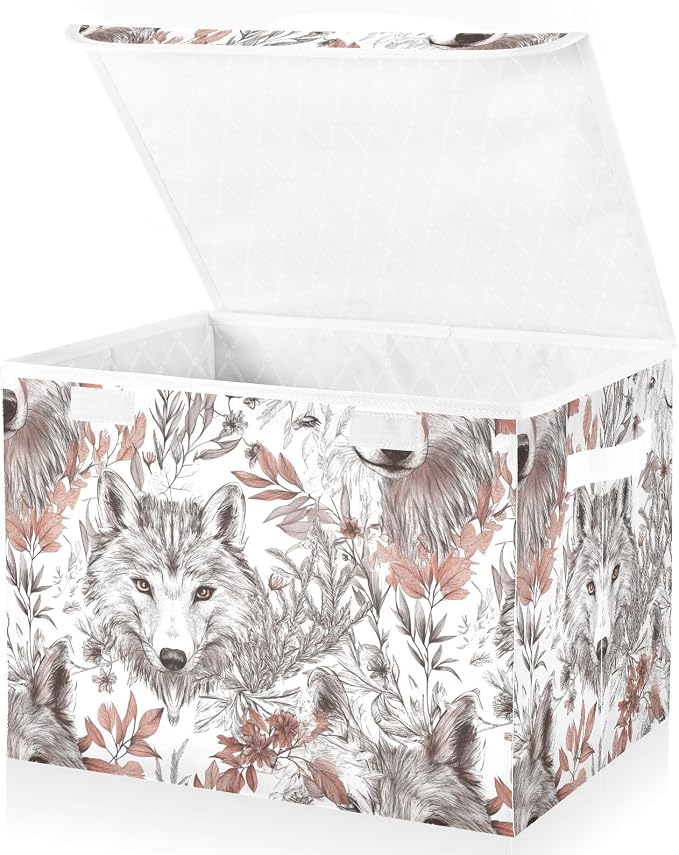 Aesthetic Wolf White Leaf Storage Box Organizers And Storage With Lid for Pack Living Room