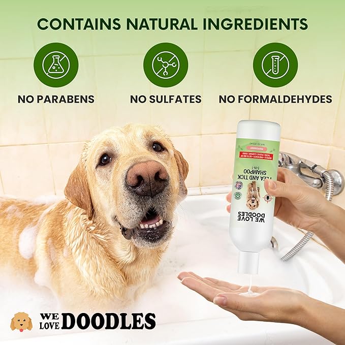 We Love Doodles Flea Shampoo for Dogs - Stops Fleas & Ticks for Dogs, Natural, Safe & Effective Lice Treatment, Soothing Shampoo for Sensitive Skin, Manufactured in USA (8 fl oz)