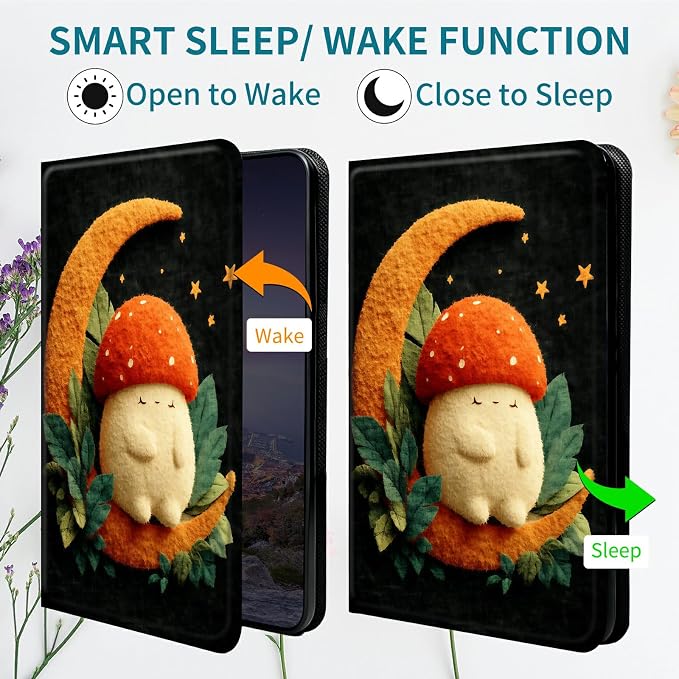 Case for Samsung Galaxy Tab S9 11"/S9 FE 2023/S10 FE/S10 Lite 10.9" 2025, 360 Degree Rotating Stand with Multi-Angle Vertical & Horizontal Viewing Shockproof Shell, Orange Moon Mushroom