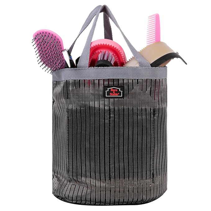 BARN & STABLE Breathable & Waterproof Mesh Horse Grooming Bag with 8 Pockets Tear-Resistant Grooming Tote for Horse Grooming Caddy Bag Organizer to Secure Items(Silver)
