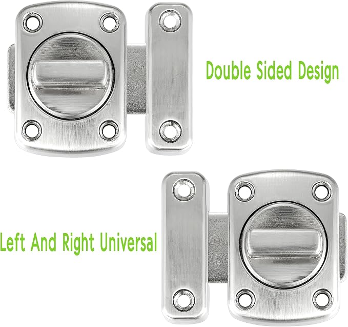 2 Set Silvery Rotate Bolt Gate Latch,Zinc Alloy Rotary Switch Cabinet Lock | Slide Bolt Latches Lock,Pet Door Lock, for Drawer,Storage Box,Cabinets,Locker, Closet,Pet Cage,Wine Cabinet,Protect Privacy